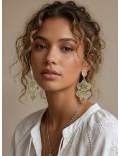 PENDIENTES MUJER LARGOS DE ASTA EN BEIGE NATURAL | FERIA Y CASUAL 2