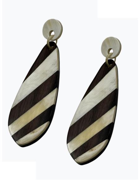 PENDIENTE LARGO LAGRIMA RAYAS BICOLOR NEGRO BLANCO | JOYA ASTA