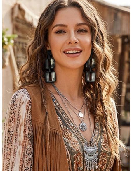 PENDIENTES LARGOS DE ESLABONES NEGROS GRANDES | MODA ETNICA