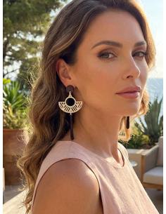 PENDIENTES LARGOS ABANICO CALADO Y LAGRIMA GRANATE | MODA BOHO 2