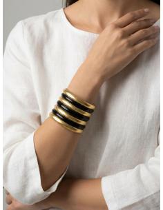 PULSERAS ANCHAS DE MUJER BRAZALETE NEGRO Y DORADO | LOOK CASUAL 2