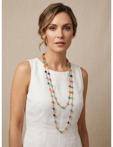 COLLARES LARGOS DE PIEDRAS MORADAS Y NARANJAS | BAUTIZO Y COMUNION