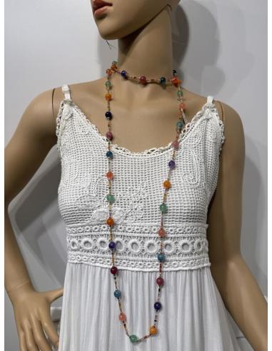 COLLARES LARGOS DE PIEDRAS MORADAS Y NARANJAS | BAUTIZO Y COMUNION