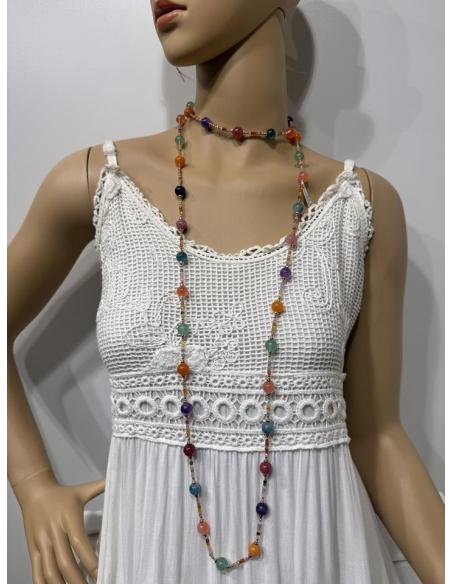 COLLARES LARGOS DE PIEDRAS MORADAS Y NARANJAS | BAUTIZO Y COMUNION