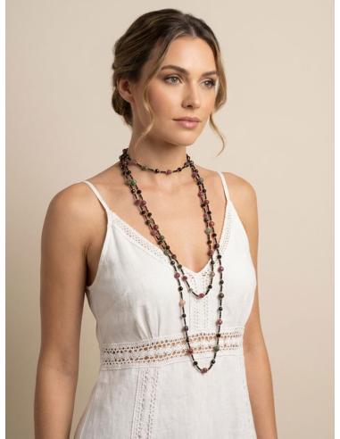 COLLARES ELEGANTES DE PIEDRA NEGROS VERDES Y ROSAS | CASUAL