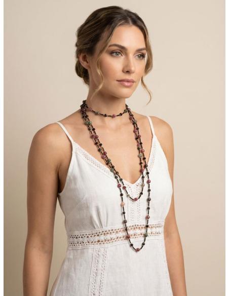 COLLARES ELEGANTES DE PIEDRA NEGROS VERDES Y ROSAS | CASUAL