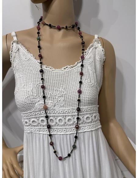 COLLARES ELEGANTES DE PIEDRA NEGROS VERDES Y ROSAS | CASUAL