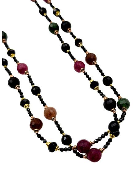 COLLARES ELEGANTES DE PIEDRA NEGROS VERDES Y ROSAS | CASUAL