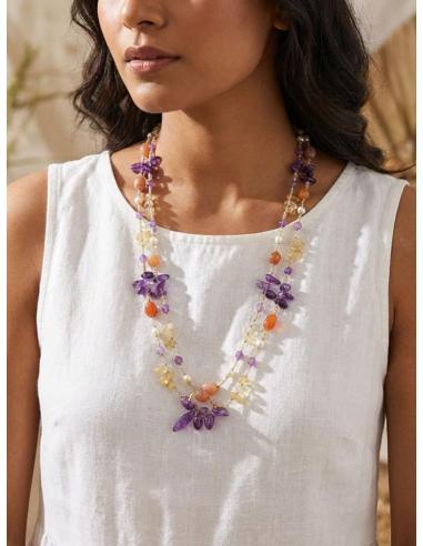 COLLARES LARGOS DE PIEDRA AMATISTA Y AGATA NARANJA | ELEGANTE CASUAL