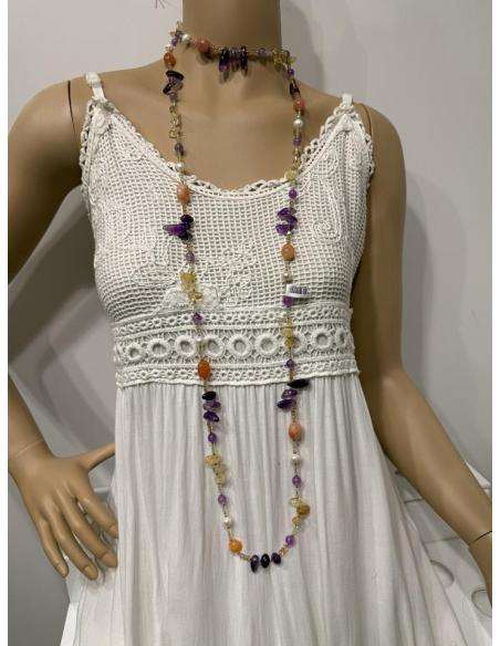 COLLARES LARGOS DE PIEDRA AMATISTA Y AGATA NARANJA | ELEGANTE CASUAL