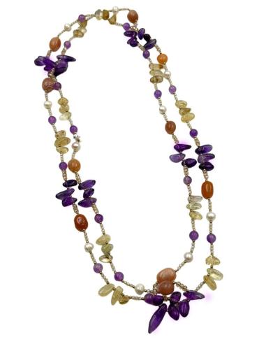 COLLARES LARGOS DE PIEDRA AMATISTA Y AGATA NARANJA | ELEGANTE CASUAL