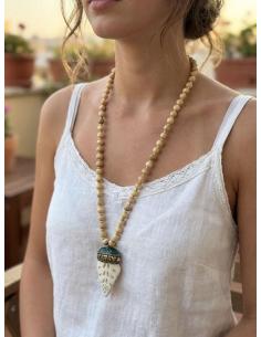 COLLARES LARGOS BEIGE CON COLMILLO ARTESANAL HUESO | TRIBAL BOHO