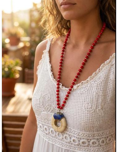 COLLARES MUJER DE HUESO LARGOS ARTESANALES ROJOS | MODA BOHO