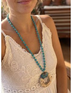 COLLAR DE HUESO LARGO ARTESANAL AZUL TURQUESA | ESTILO IBIZA
