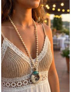 COLLAR DE HUESO LARGO ARTESANAL BLANCO ROTO | MODA CASUAL