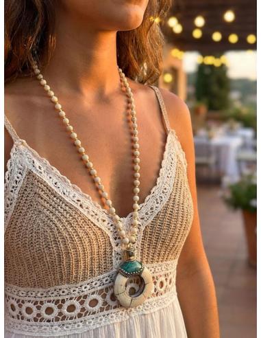 COLLAR DE HUESO LARGO ARTESANAL BLANCO ROTO | MODA CASUAL