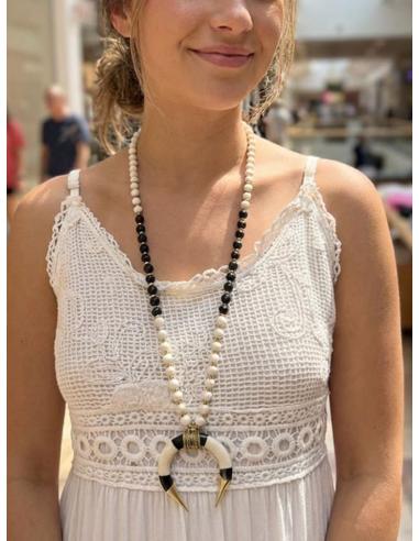 COLLARES LARGOS BLANCO ROTO CON COLMILLO DE HUESO | BOHO CHIC IBIZA