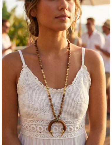 COLLARES LARGOS CON COLMILLO HUESO EN MARRON | MUJER ALMA TRIBAL