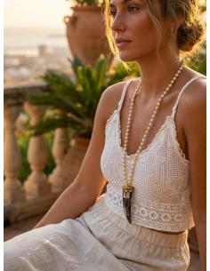 COLLARES LARGOS DE HUESO CON COLMILLO MADREPERLA | ESTILO IBICENCO