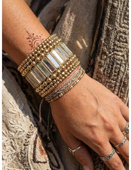 PULSERAS DE FIESTA DORADAS ANCHAS CON ESPEJOS | ACCESORIOS MUJER