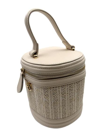 BOLSO MUJER RAFIA BEIGE ROTO REDONDO ASA DE MANO | VERANO BAUTIZO COMUNION