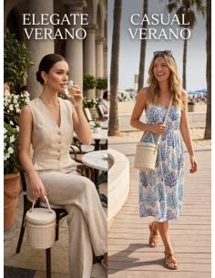 BOLSO MUJER RAFIA BEIGE ROTO REDONDO ASA DE MANO | VERANO BAUTIZO COMUNION 2