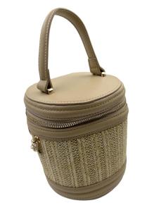 BOLSO MUJER RAFIA BEIGE OCRE REDONDO ASA DE MANO | VERANO BAUTIZO COMUNION
