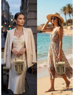 BOLSO MUJER RAFIA MARRON REDONDO Y ASA DE MANO | VERANO BAUTIZO COMUNION 2