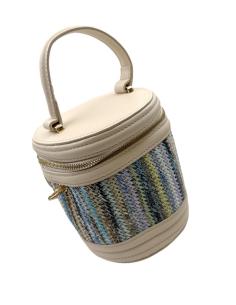 BOLSO MUJER RAFIA AZUL FORMA REDONDA Y ASA DE MANO | VERANO BAUTIZO COMUNION