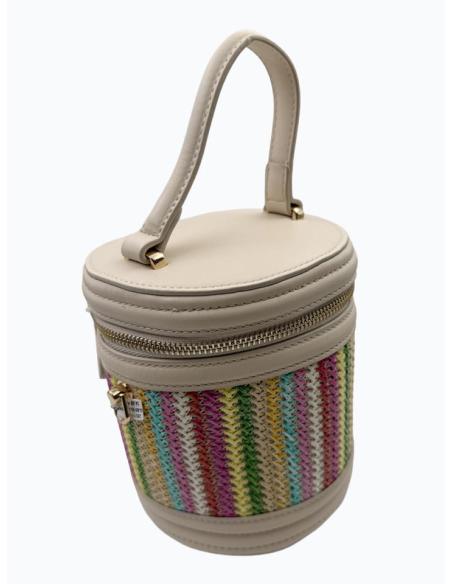 BOLSO MUJER RAFIA MULTICOLOR REDONDO ASA DE MANO | VERANO BAUTIZO COMUNION