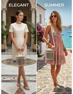 BOLSO MUJER RAFIA MULTICOLOR REDONDO ASA DE MANO | VERANO BAUTIZO COMUNION 2