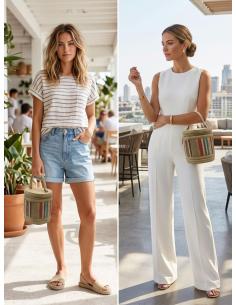 BOLSO MUJER RAFIA DE COLORES FORMA REDONDA DE MANO | VERANO BAUTIZO COMUNION 2