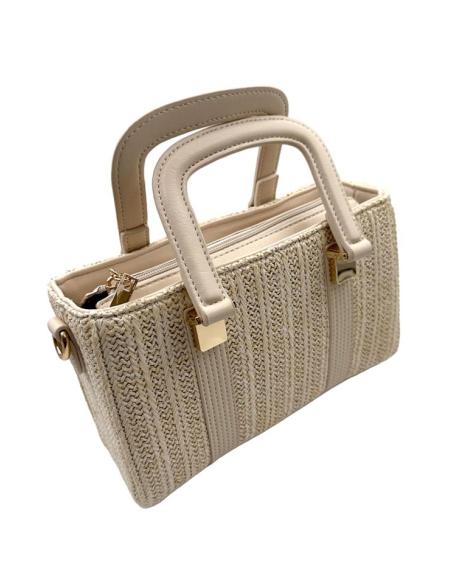 BOLSOS VERANO RAFIA DOBLE ASA DE MANO EN BEIGE | MUJER BAUTIZO COMUNION