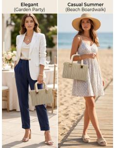 BOLSOS VERANO RAFIA DOBLE ASA DE MANO EN BEIGE | MUJER BAUTIZO COMUNION 2