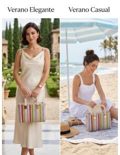 BOLSOS VERANO RAFIA DOBLE ASA DE MANO MULTICOLOR | MUJER BAUTIZO COMUNION 2