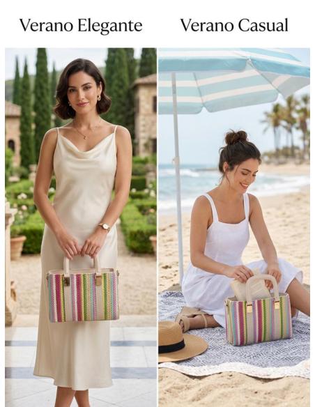 BOLSOS VERANO RAFIA DOBLE ASA DE MANO MULTICOLOR | MUJER BAUTIZO COMUNION