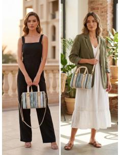 BOLSOS VERANO RAFIA AZUL Y DOBLE ASA DE MANO | MUJER BAUTIZO COMUNION 2