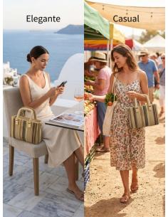 BOLSOS VERANO RAFIA DOBLE ASA DE MANO EN MARRON | MUJER BAUTIZO COMUNION 2