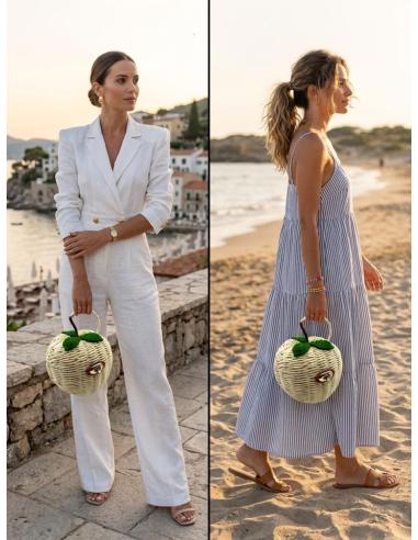BOLSO ORIGINAL RAFIA FORMA MANZANA BEIGE | VERANO MUJER