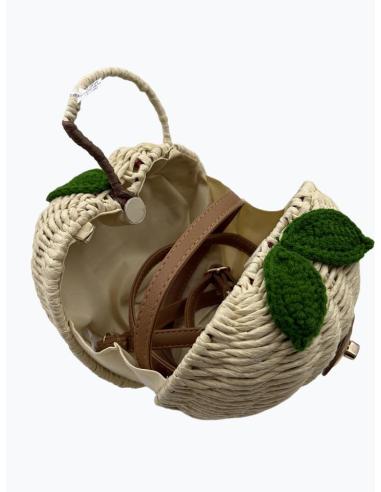 BOLSO ORIGINAL RAFIA FORMA MANZANA BEIGE | VERANO MUJER