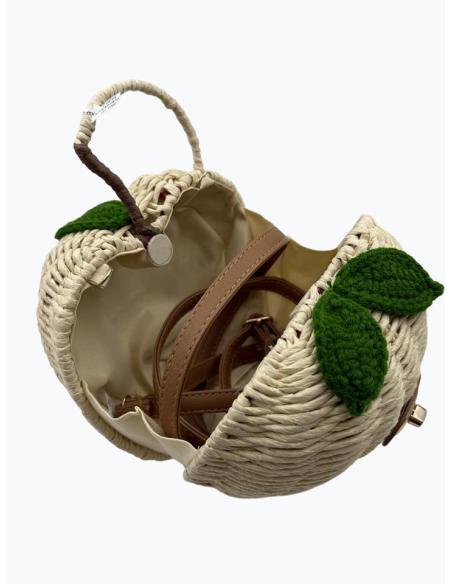 BOLSO ORIGINAL RAFIA FORMA MANZANA BEIGE | VERANO MUJER