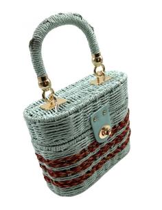 BOLSOS ORIGINALES RAFIA FORMA COFRE AZUL DE ASA | DE MANO VERANO