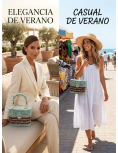 BOLSOS ORIGINALES RAFIA FORMA COFRE AZUL DE ASA | DE MANO VERANO 2