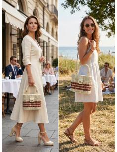 BOLSOS ORIGINALES RAFIA FORMA CESTA DE ASA BEIGE | DE MANO VERANO 2