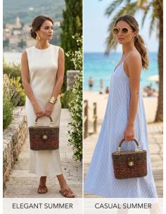 BOLSO ORIGINAL COFRE RAFIA DE ASA MARRON CHOCOLATE | DE MANO VERANO 2
