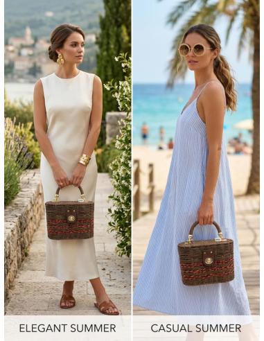 BOLSO ORIGINAL COFRE RAFIA DE ASA MARRON CHOCOLATE | DE MANO VERANO