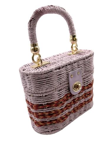 BOLSOS ORIGINALES RAFIA FORMA CESTA DE ASA EN LILA | DE MANO VERANO