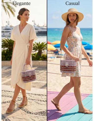 BOLSOS ORIGINALES RAFIA FORMA CESTA DE ASA EN LILA | DE MANO VERANO