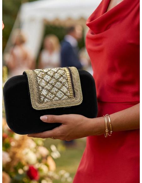 BOLSOS INVITADAS DE BODA NEGROS SOLAPA DECORADA | CLUTCH VERANO