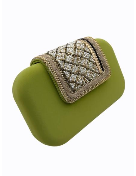 BOLSO INVITADA VERDES PISTACHO CON SOLAPA DECORADA | CLUTCH VERANO